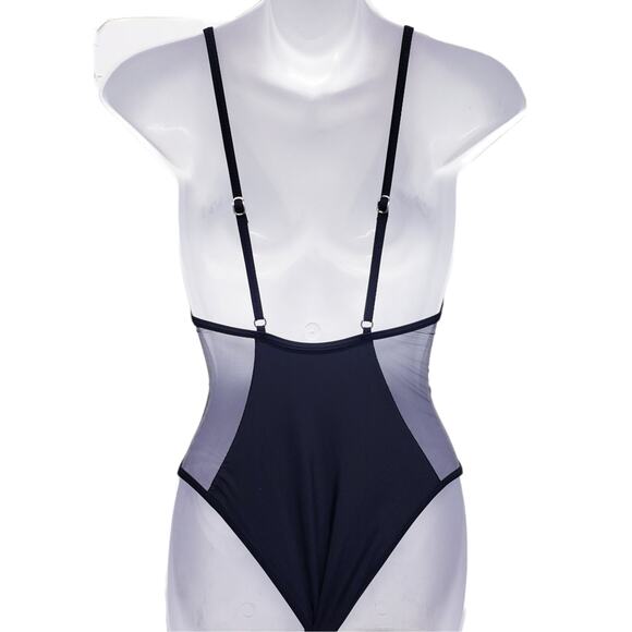Ree Bees Black Mesh Full Zip One Peice Swimsuit Monokini Size Small - Picture 7 of 8